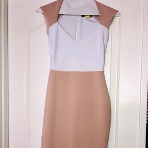 White and beige Nookie size 6 Midi dress.